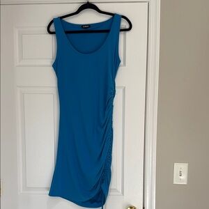 Blue Sleeveless Dress with adjustable side scrunch